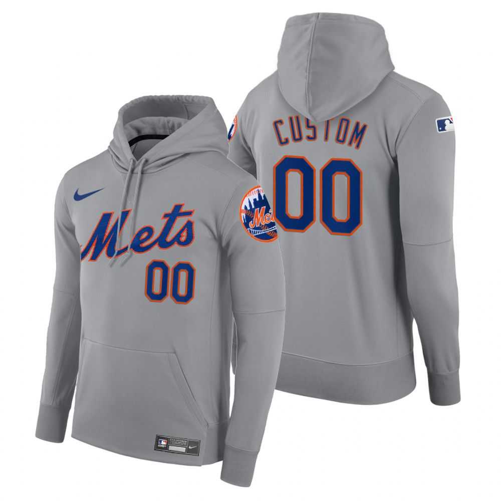 Men New York Mets 00 Custom gray road hoodie 2021 MLB Nike Jerseys